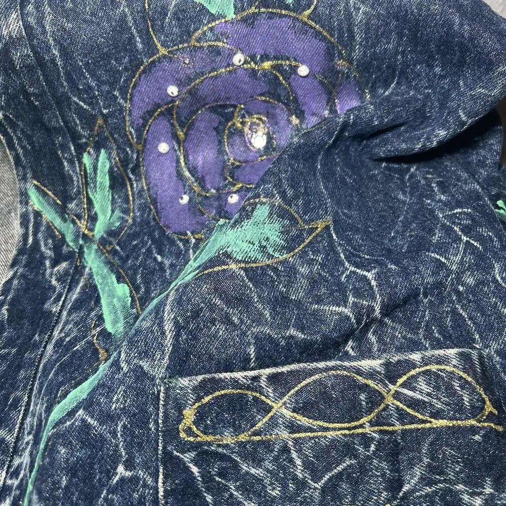 Vtg Christie Of California Denim Jacket Hand Painted Acid Washed Art to Wear 14